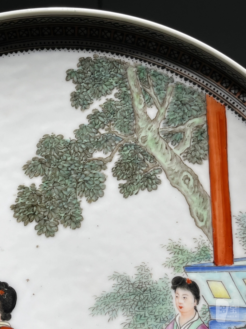 民国 王锡良画粉彩仕女纹大盘 - 图5